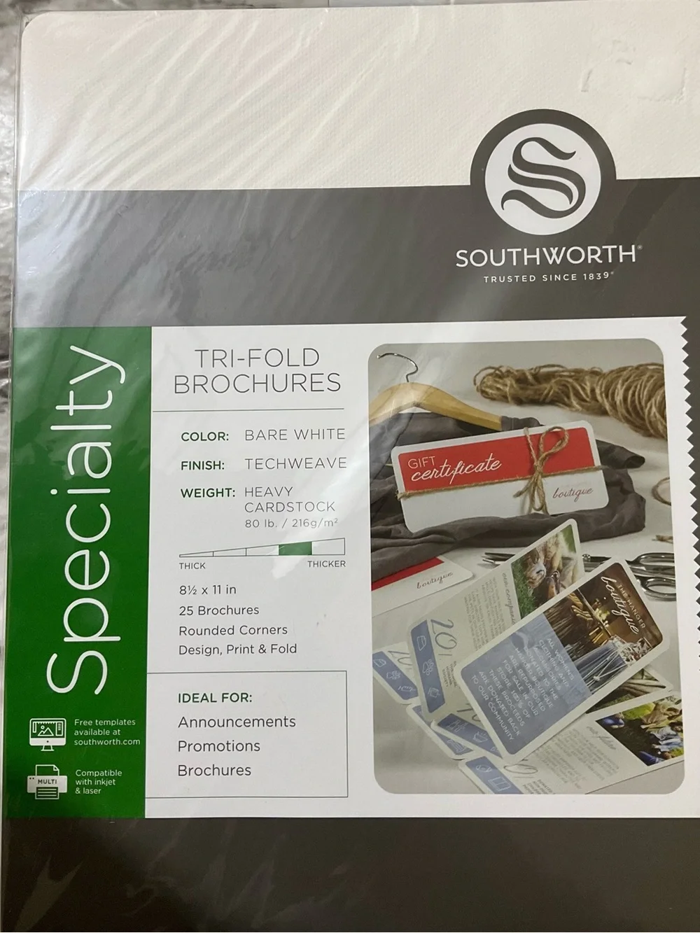 Specialty Tri-Fold Brochures and Foil Business Cards White Cream Stationery